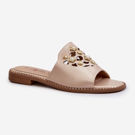 Shiny Women's Flip-Flops With Decorations S.Barski KV27-063 Gold golden 1