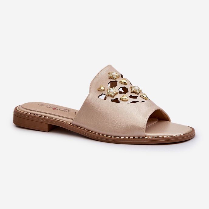 Shiny Women's Flip-Flops With Decorations S.Barski KV27-063 Gold golden 1