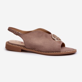 Women's Sandals With Gold Decoration Eco Suede S.Barski KV27-059 Brown 1