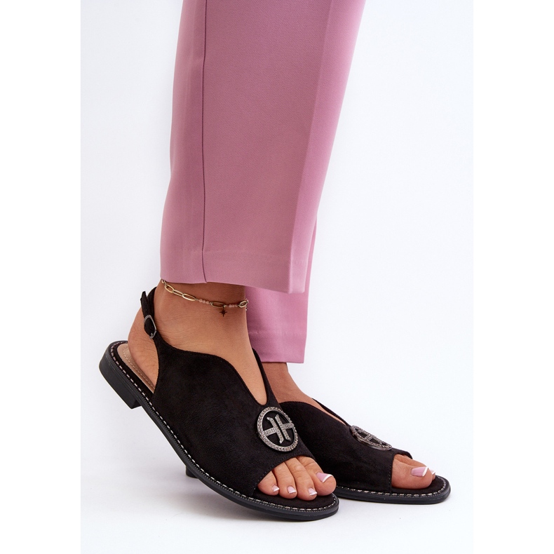 Women's Sandals With Gold Decoration Eco Suede S.Barski KV27-059 Black 2