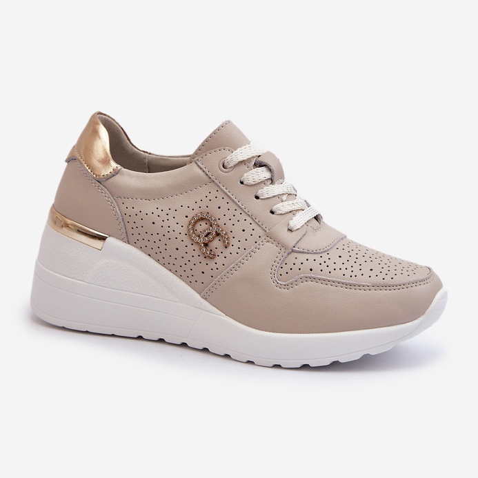 Women's Leather Wedge Sneakers Beige S.Barski LR810 1 Women's Leather Wedge Sneakers Beige S.Barski LR810 1
