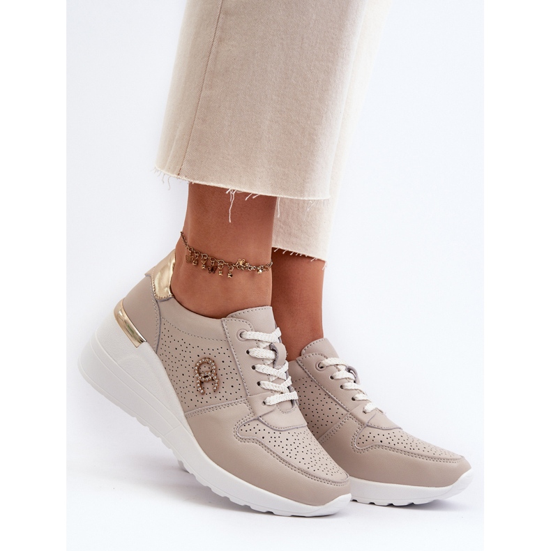 Women's Leather Wedge Sneakers Beige S.Barski LR810 2 Women's Leather Wedge Sneakers Beige S.Barski LR810 2