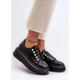 Women's Leather Sneakers on a Massive Platform Black S.Barski LR628 2