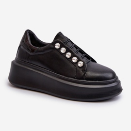 Women's Leather Sneakers on a Massive Platform Black S.Barski LR628 1