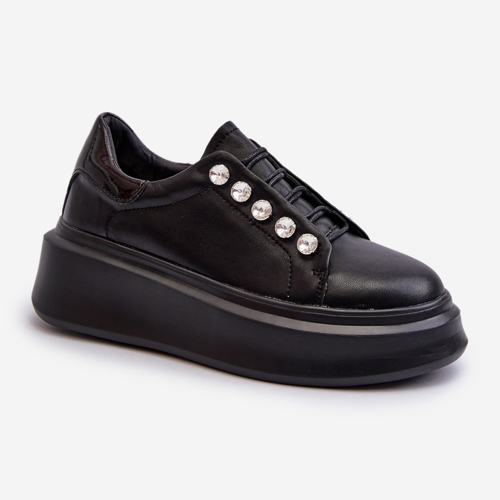 Women's Leather Sneakers on a Massive Platform Black S.Barski LR628 1