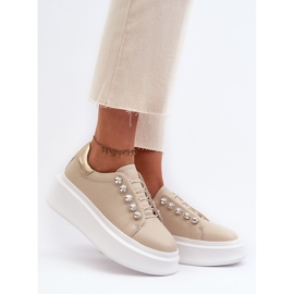 Women's Leather Sneakers on a Massive Platform Beige S.Barski LR628 2