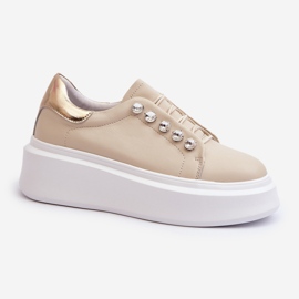 Women's Leather Sneakers on a Massive Platform Beige S.Barski LR628 1