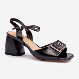 S.Barski Elegant Patent Leather Sandals With Decoration Black D&amp;A MR38-202 2
