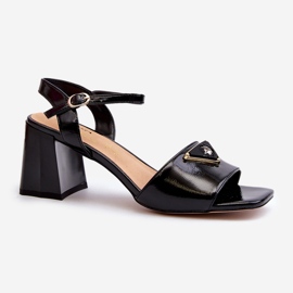 S.Barski Elegant Patent Leather Sandals on a High Heel Black D&amp;A MR38-660 1