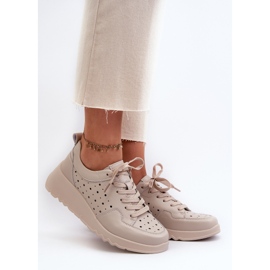 Openwork Women's Wedge Sneakers, Natural Leather, Beige S.Barski LR482 2
