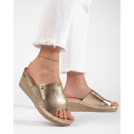 Gold women's wedge slippers golden 1
