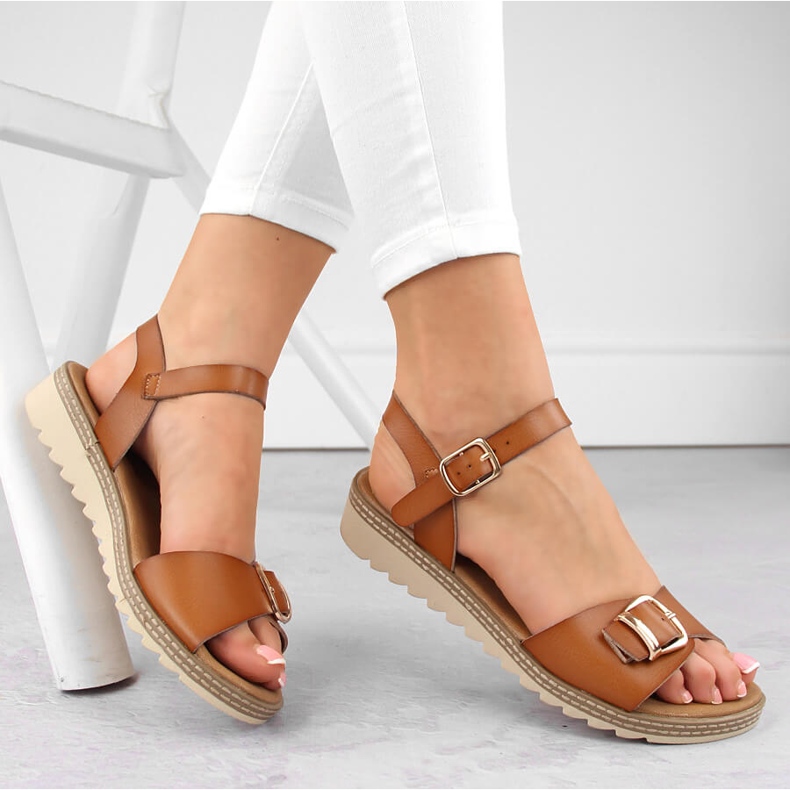 Women's wedge sandals with a buckle, brown, Sergio Leone SK078H 1