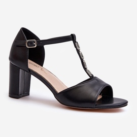 Women's Sandals On A High Heel With A Decorative Strap, Eco Leather, Black Triavera 1