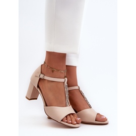 Women's Sandals On A High Heel With A Decorative Strap, Beige Eco Leather Triavera 2