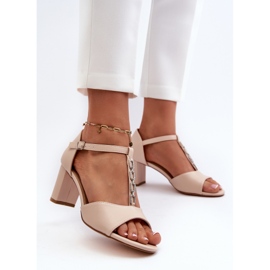Women's Sandals On A High Heel With A Decorative Strap, Beige Eco Leather Triavera 3