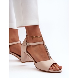 Women's Sandals On A High Heel With A Decorative Strap, Beige Eco Leather Triavera 5