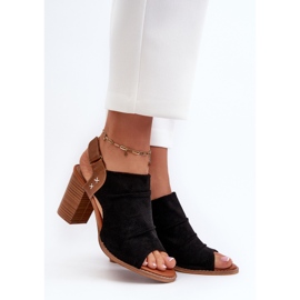 Women's Openwork Sandals on a High Heel Black Rosca 2