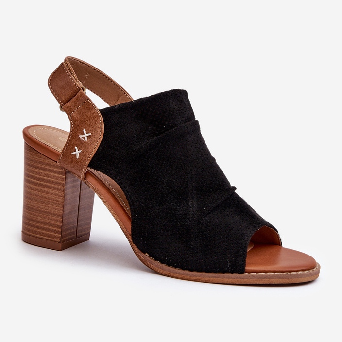 Women's Openwork Sandals on a High Heel Black Rosca 1