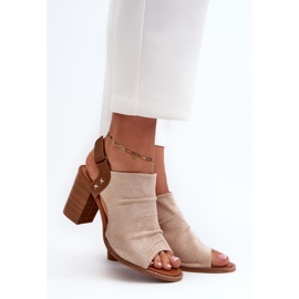 Women's Openwork Sandals on a High Heel Beige Rosca 2