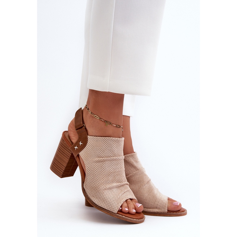 Women's Openwork Sandals on a High Heel Beige Rosca 2