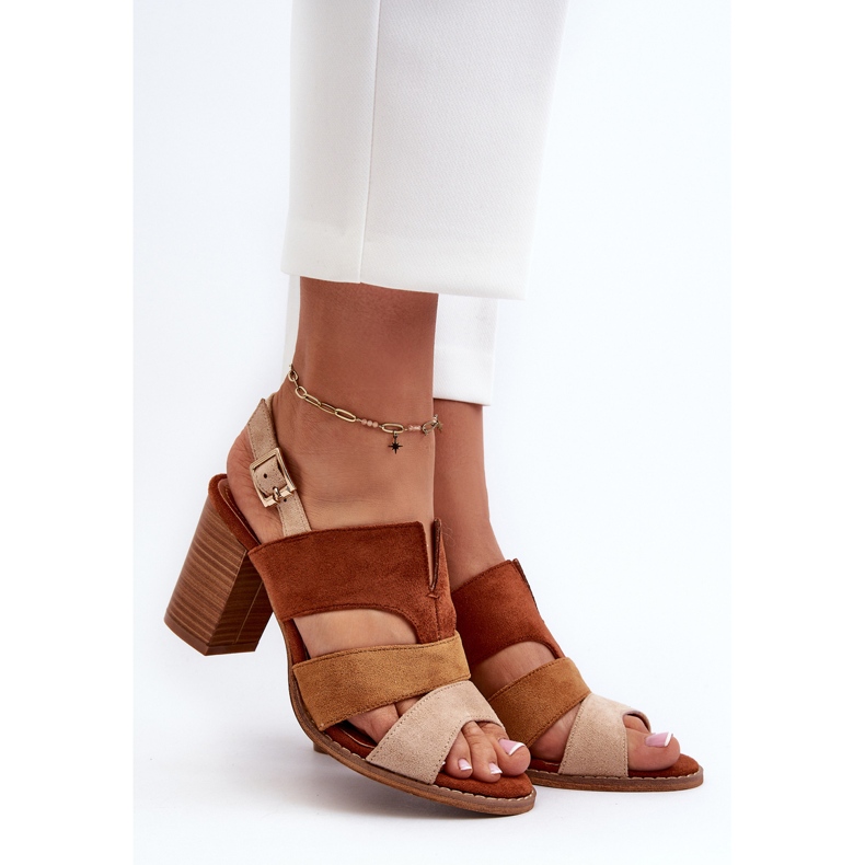 Women's Sandals Made of Eco Suede with High Heels, Brown Qutima 2