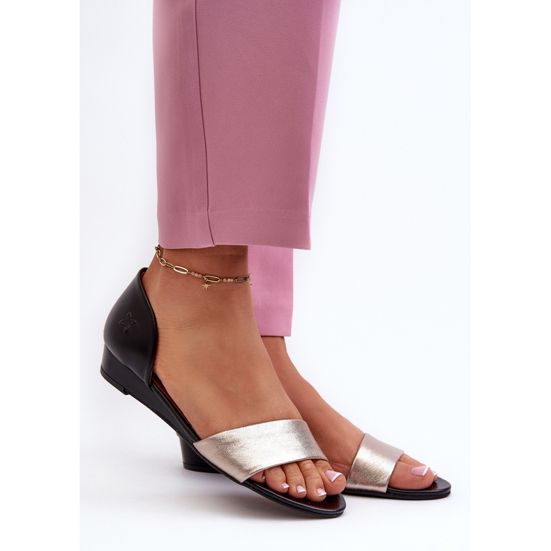 Leather Sandals Maciejka 1971-67 Black and Gold golden 2