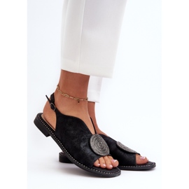 Women's Sandals With Decoration On Flat Heels S.Barski KV24-057 Black 2