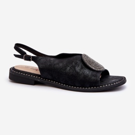 Women's Sandals With Decoration On Flat Heels S.Barski KV24-057 Black 1