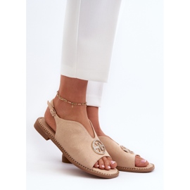 Women's Sandals With Gold Decoration Eco Suede S.Barski KV27-059 Beige 2