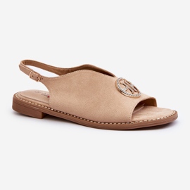 Women's Sandals With Gold Decoration Eco Suede S.Barski KV27-059 Beige 1