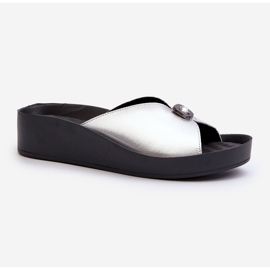 Women's Leather Flip-Flops With Silver Decoration S.Barski KV27-027 1
