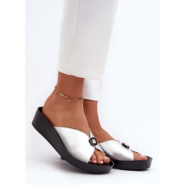 Women's Leather Flip-Flops With Silver Decoration S.Barski KV27-027 2