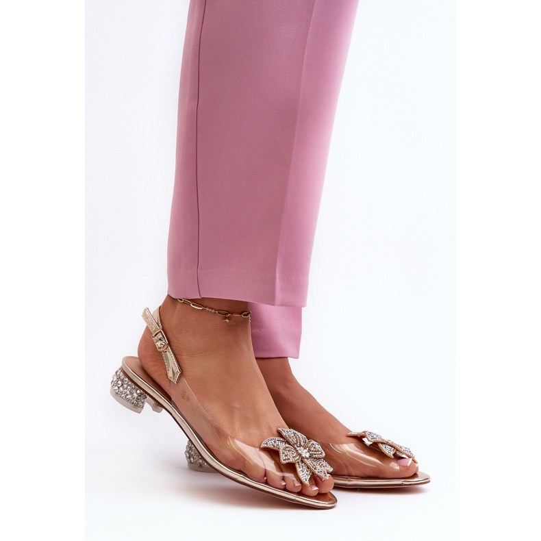 S.Barski Transparent Low Heel Sandals With Gold Decoration D&amp;A MR38-383 golden 2