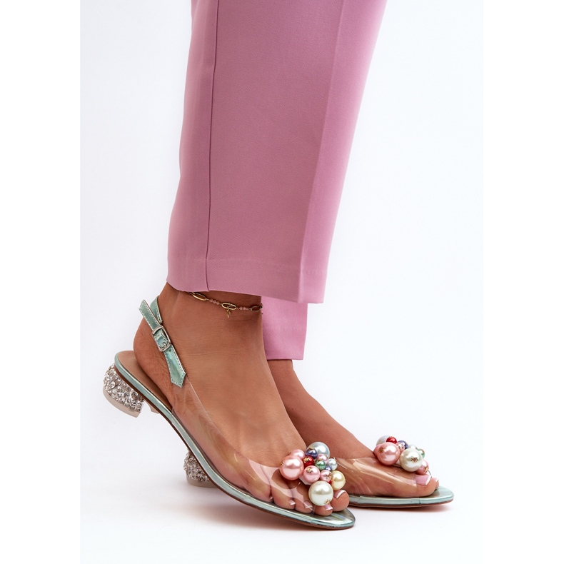 S.Barski Transparent Low Heel Sandals With Decoration Green D&amp;A MR38-368 2