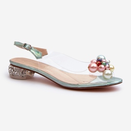 S.Barski Transparent Low Heel Sandals With Decoration Green D&amp;A MR38-368 1