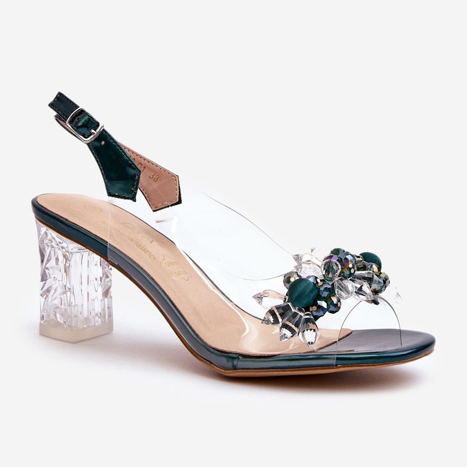 S.Barski Transparent sandals on a high heel with decorations, green D&amp;A MR38-D1 1