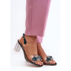 S.Barski Transparent sandals on a high heel with decorations, green D&amp;A MR38-D1 2
