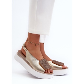 Zazoo 1786 Women's Leather Sandals on a Platform With Gold Decoration golden 2