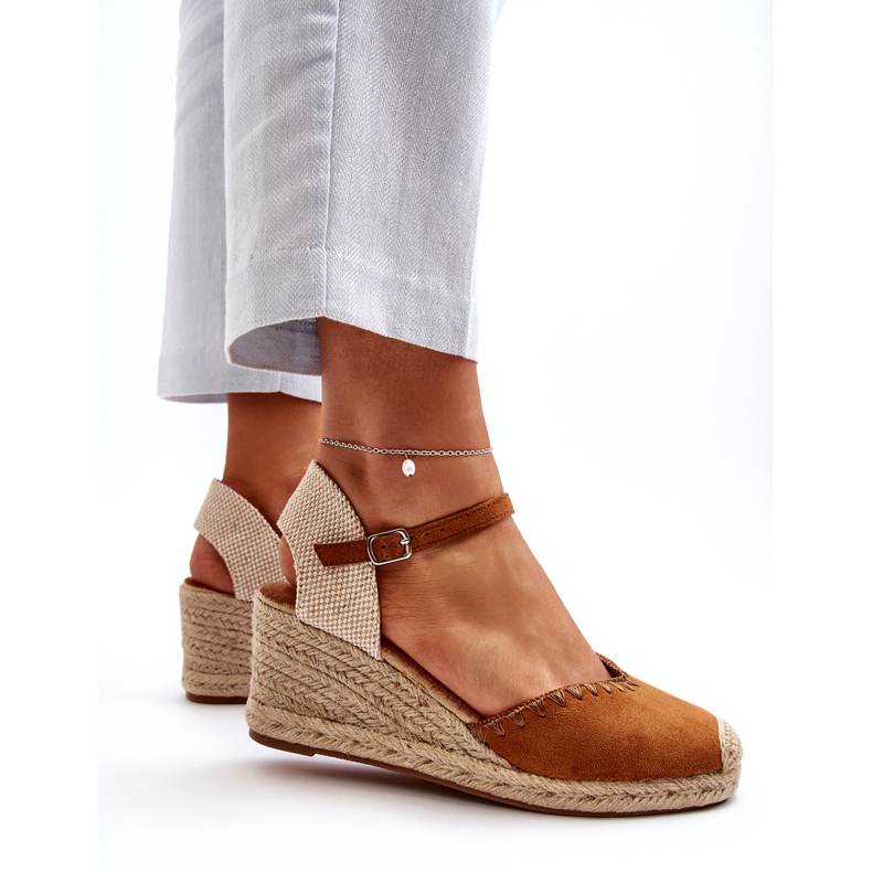 Joia Suede Espadrille Wedge Sandals With Camel Braid brown 3 Joia Suede Espadrille Wedge Sandals With Camel Braid brown 3