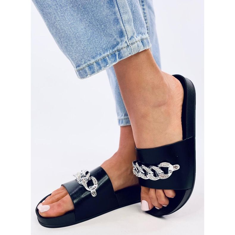 Tilia Black Slippers with chain 2