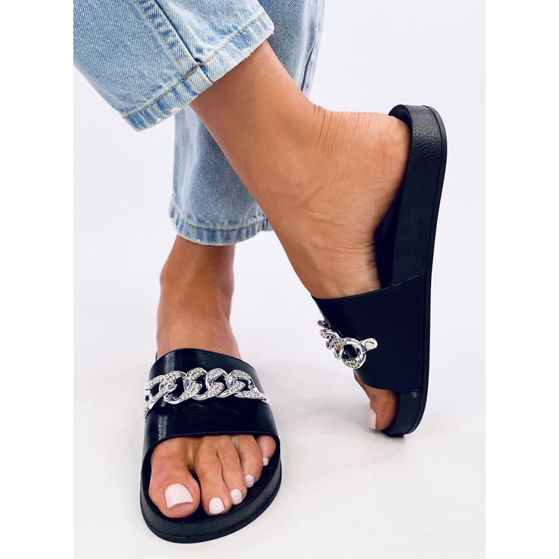Tilia Black Slippers with chain 1