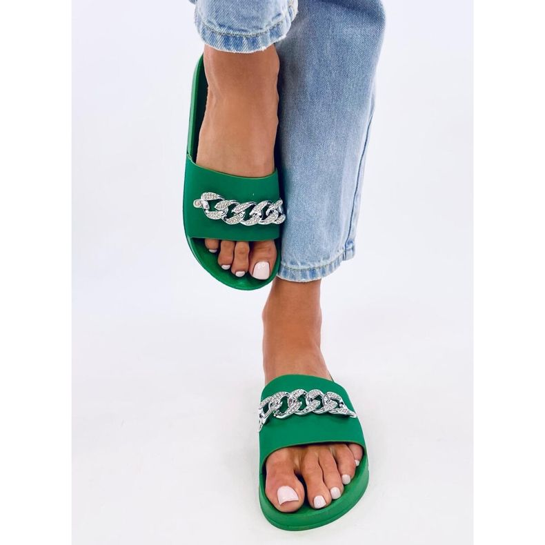 Tilia Green slippers with chain 1