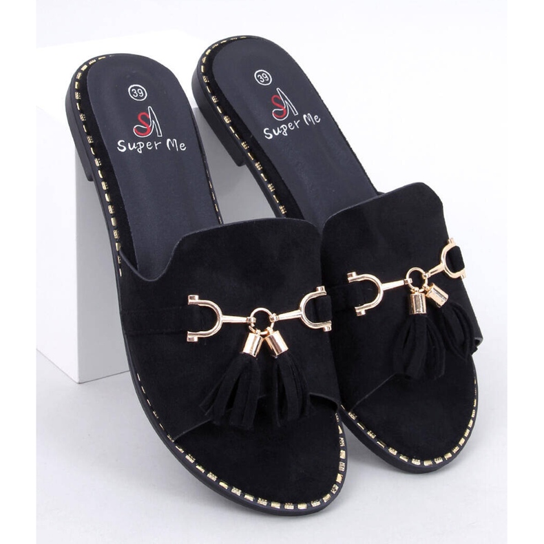 Lapierr Black flip-flops with fringes 1