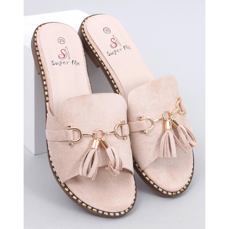 Lapierr Beige flip-flops with fringes 1