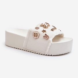 Women's Platform Flip-Flops With Pins, White Zranesia 2