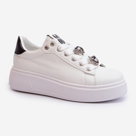 Women's Platform Sneakers With Heart Pins, White Azamia 1