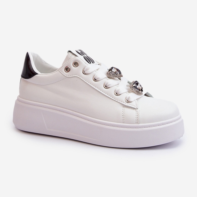 Women's Platform Sneakers With Heart Pins, White Azamia 1