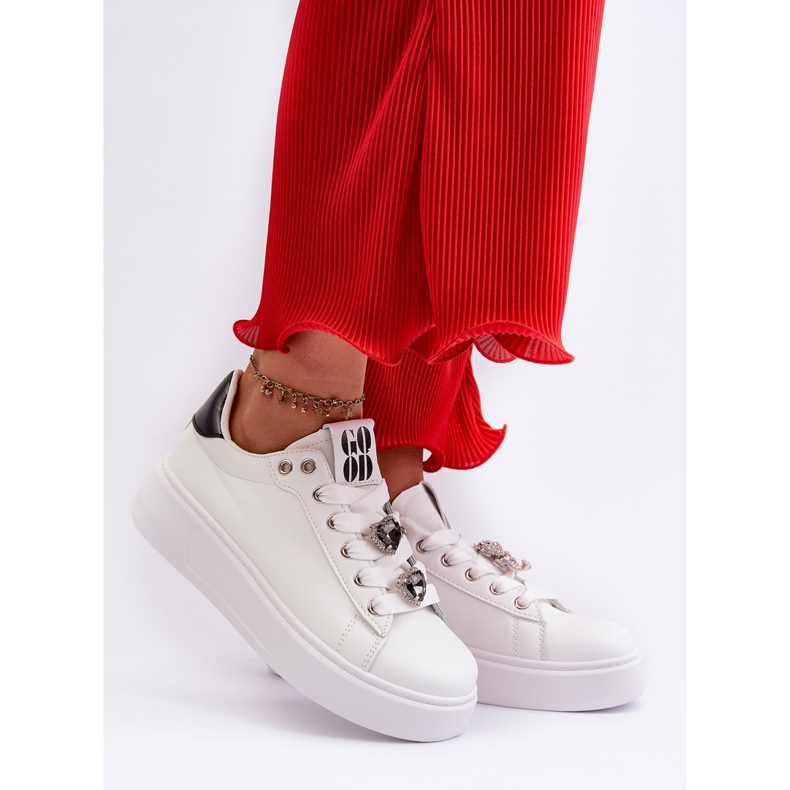 Women's Platform Sneakers With Heart Pins, White Azamia 2