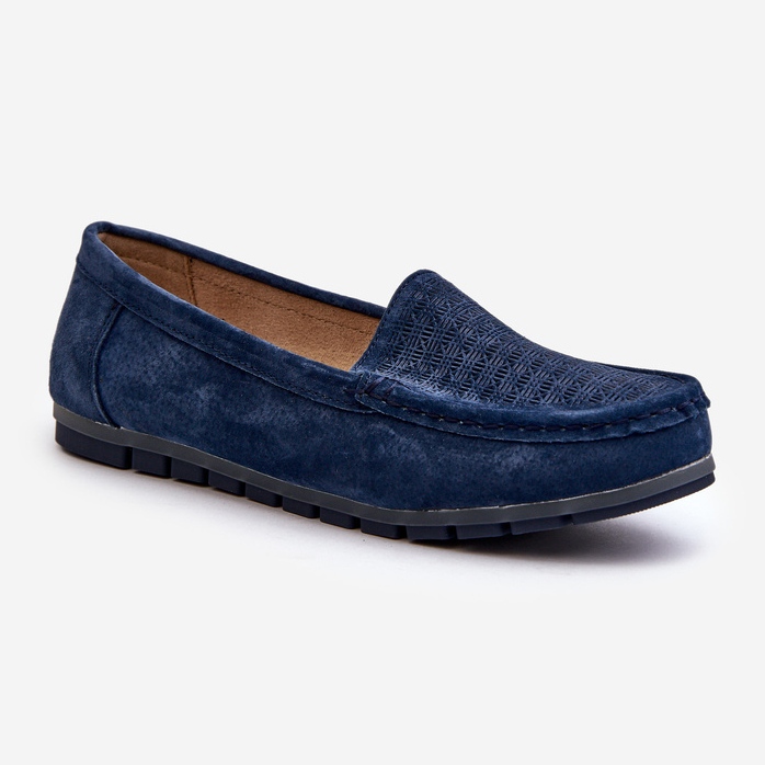 Women's Suede Moccasins, Navy Blue S.Barski LR755 1