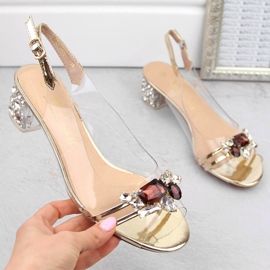 Transparent sandals with zircons light gold D&amp;A MR-X1012 golden 2